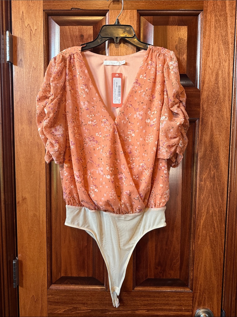LUSH Floral Puff-Sleeve One-Piece Bodysuit Size Medium NWT